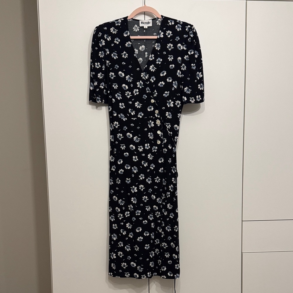 Rouje Gabin Black and White Floral Midi Dress